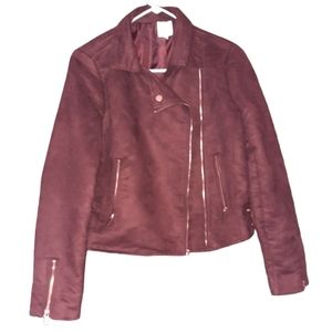 LC Lauren Conrad Lined Cropped Blazer Moto Jacket Pockets Buckled Waist Size 10